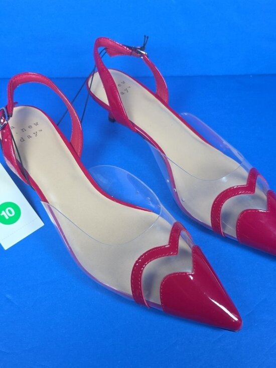a new day Shoes - A New Day Shoes Women Red Clear Pointed Toe Heel Eleanor Heart Detail Size 10